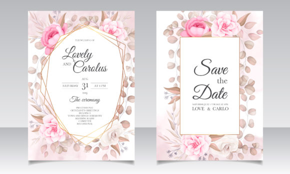 Floral Frame Wedding Invitation Card Set